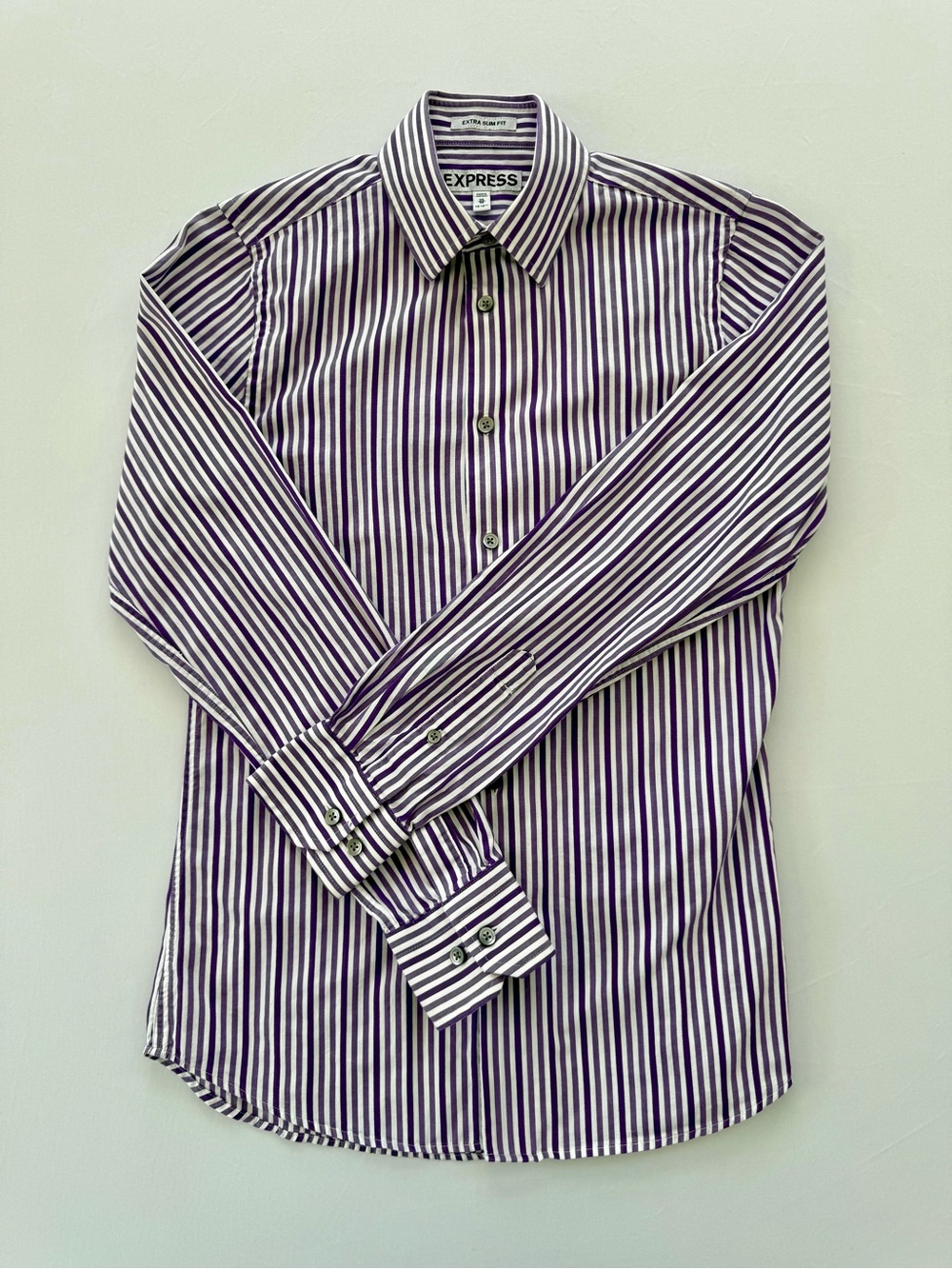 Express Men’s Purple and White Stripe Dress Shirt
